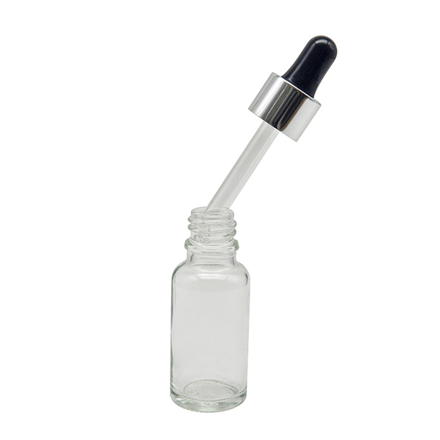 Bottiglia di vetro trasparente per olio essenziale da 30 ml da 50 ml all'ingrosso con contagocce per siero argento